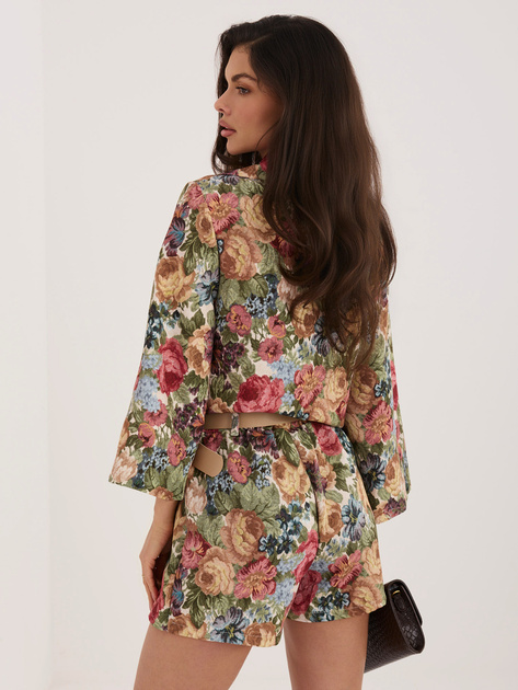 Zielone garniturowe spódnico-szorty w kwiaty