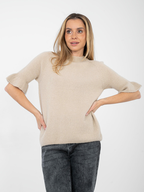 Beżowy damski sweter z falbankami przy rękawach