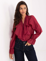 Bordowa koszula z falbankami przy rękawach RUE PARIS