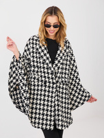 Czarno-biały dwurzędowy płaszcz ponczo 