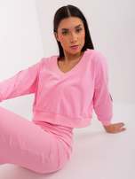 Hurt Różowy damski komplet basic z krótką bluzką 