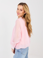 Jasnoróżowa wizytowa bluzka z gumką na dole