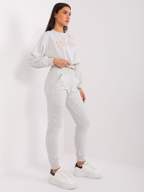 Hurt Jasnoszary casualowy komplet z bluzą z kolorowym napisem