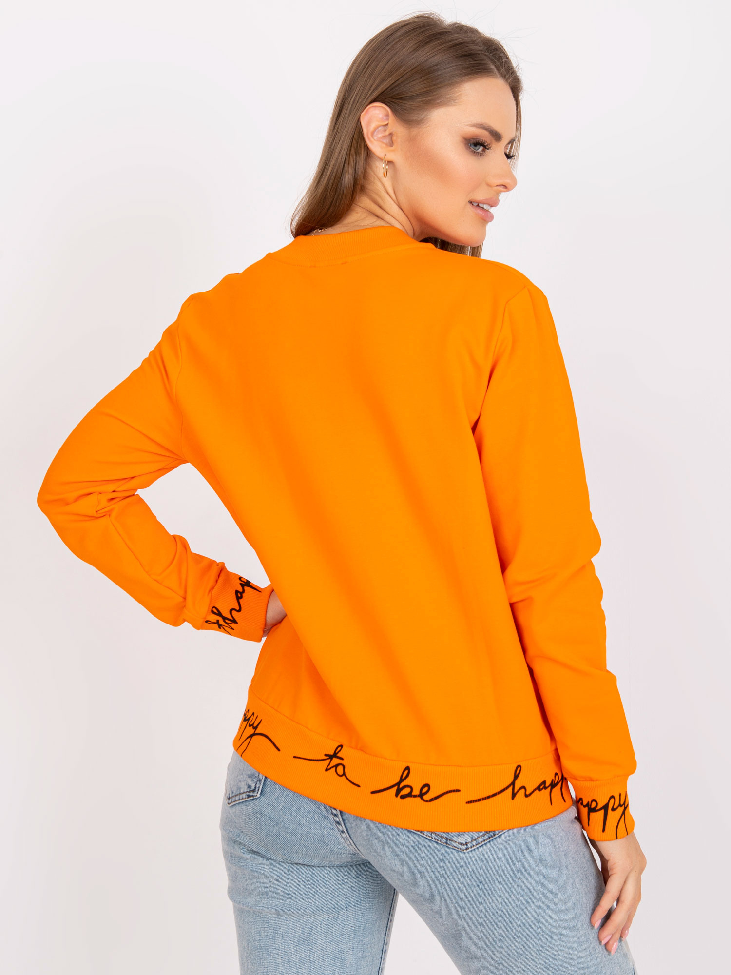 Orange Women's Hoodless Zipper Sweatshirt