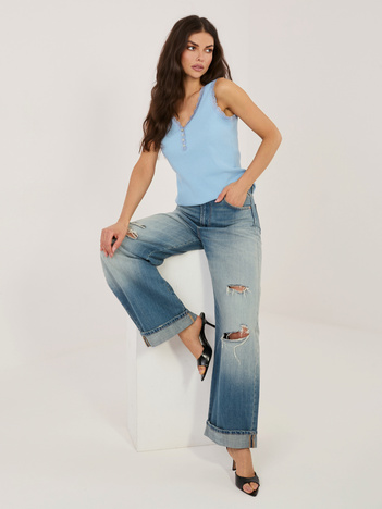 Jasnoniebieski prążkowany top z koronką