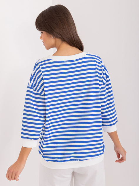 Hurtownia Kobaltowo-biała damska bluzka z naszywką