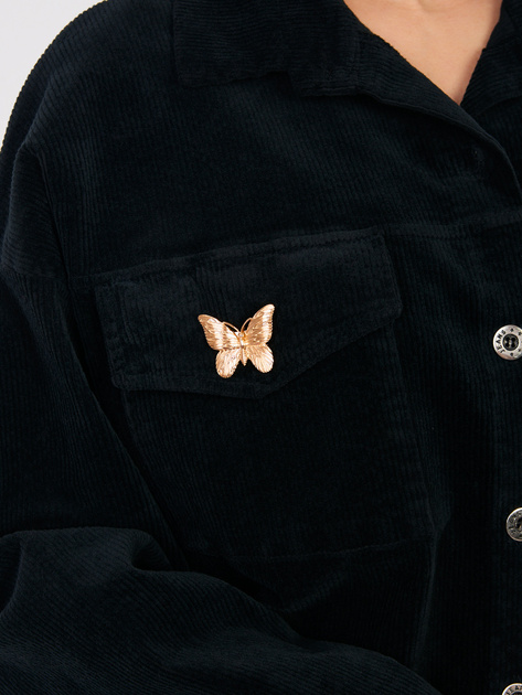 Czarna sztruksowa kurtka z kołnierzem RUE PARIS