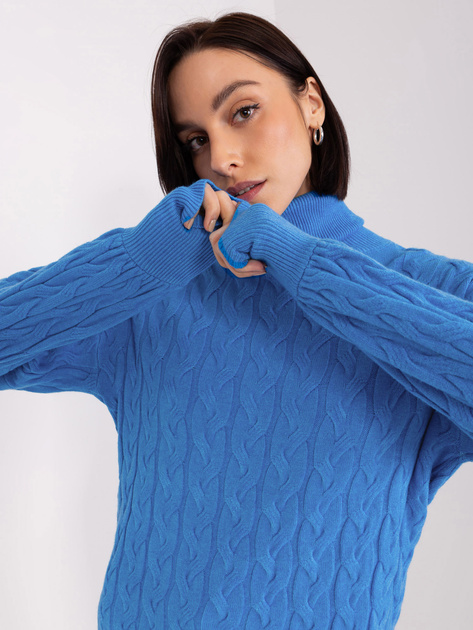 Hurt Niebieski luźny sweter z golfem w warkocze