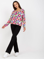 Hurt Różowo-niebieska welurowa bluza z nadrukiem i dekoltem V RUE PARIS