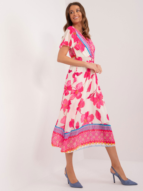 Hurt Różowo-beżowa sukienka damska w kolorowe wzory