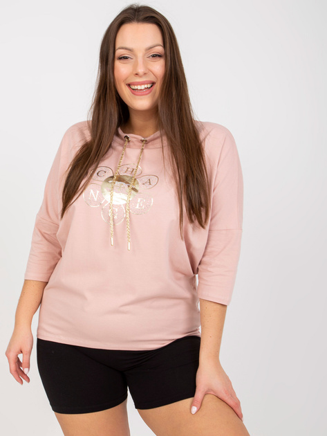 Brudnoróżowa bluzka plus size z rękawem 3/4