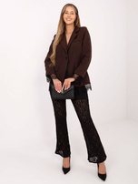 Brązowa marynarka z koronkowym wykończeniem