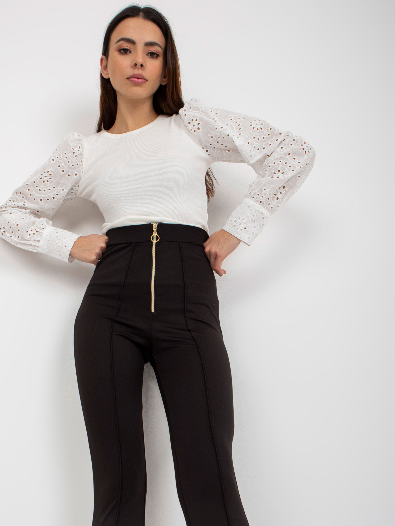 Czarne legginsy eleganckie z zamkiem OCH BELLA