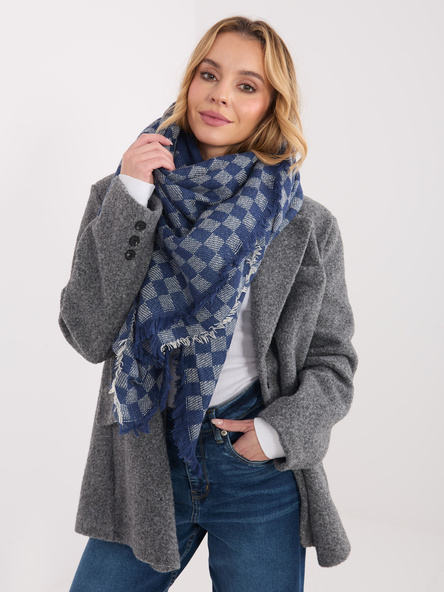 Granatowo-ecru szal w geometryczny wzór