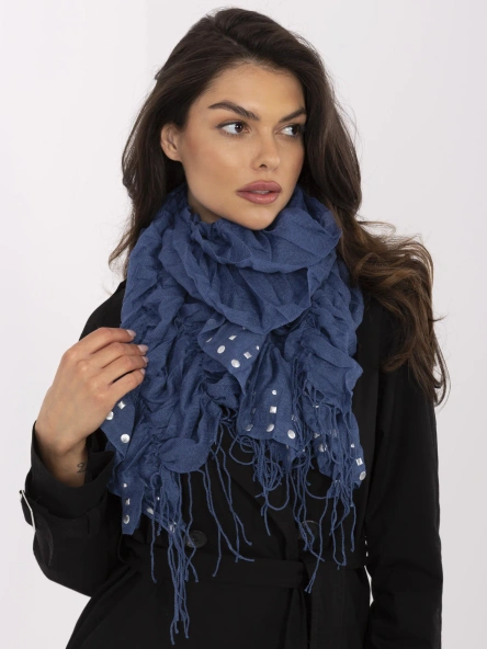 Dark blue women's scarf with appliqués.