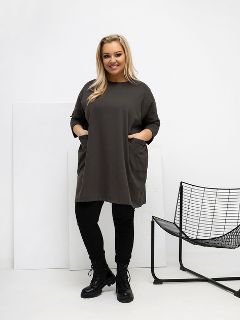 Khaki długa bluzka plus size z rękawem 3/4