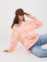 Różowo-pomarańczowa kolorowa bluza oversize w paski