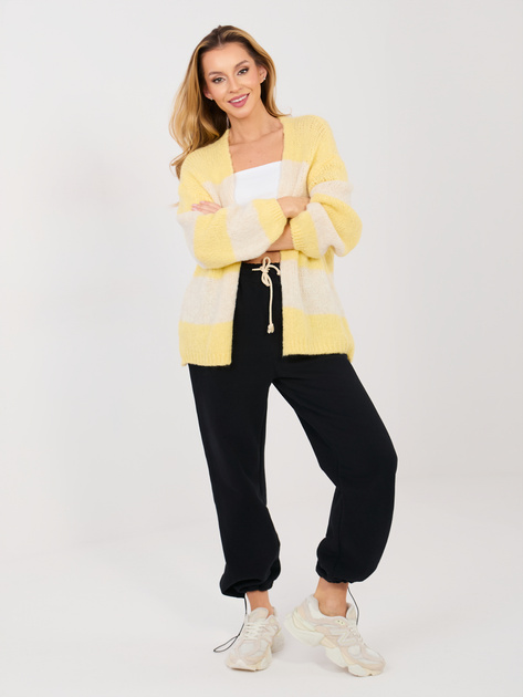 Pastelowy żółty damski kardigan z domieszką wełny