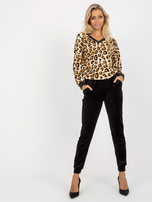 Hurt Beżowo-czarny komplet welurowy z dekoltem V RUE PARIS