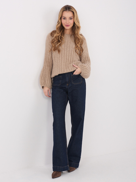 Ciemnobeżowy sweter z bufiastymi rękawami