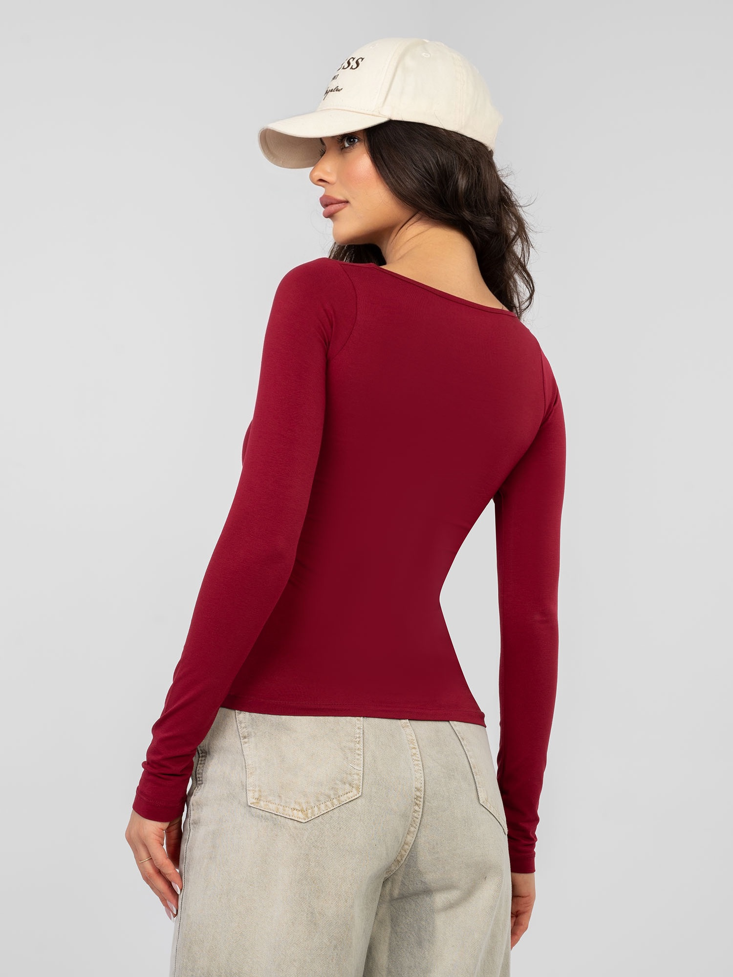 Bordowy longsleeve basic z bawełny RUE PARIS 