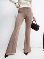 Ciemnobeżowe spodnie dzwony bez zapięcia RUE PARIS 