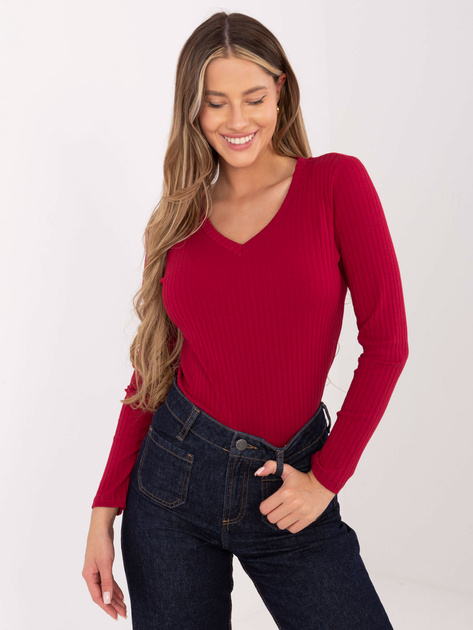 Bordowa bluzka basic w szeroki prążek RUE PARIS