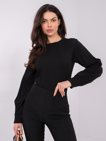 Czarna bluzka longsleeve w prążek RUE PARIS