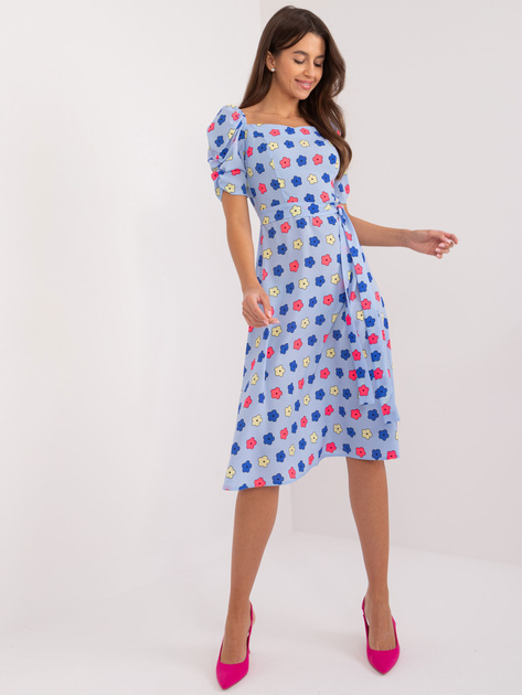 Hurt Jasnoniebieska sukienka przed kolano w kwiatowy wzór