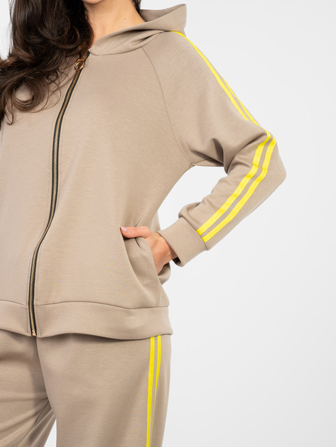 Ciemnobeżowy damski komplet z rozpinaną bluzą RUE PARIS