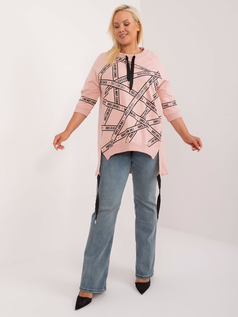 Hurt Brudnoróżowa asymetryczna bluzka plus size z nadrukiem