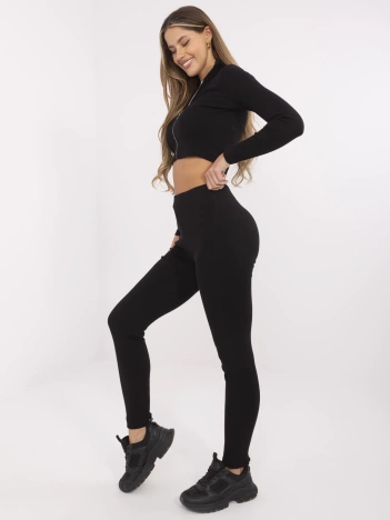 Czarny dwuczęściowy prążkowany komplet Ivette RUE PARIS