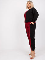 Bordowo-czarny komplet dresowy plus size z bawełny Amishi