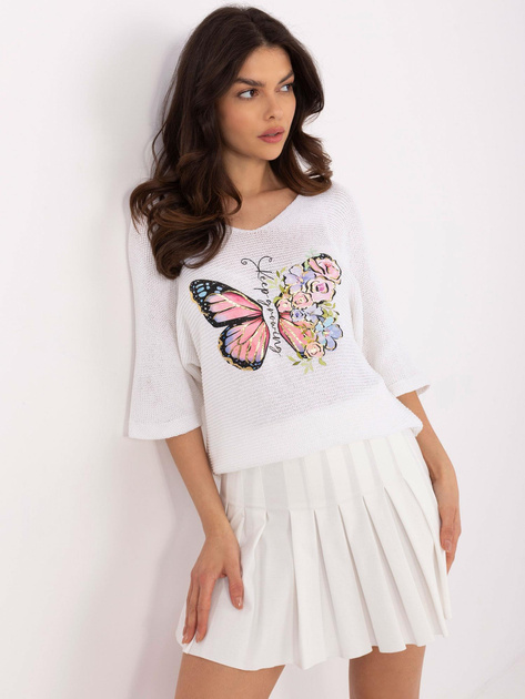 Hurtownia Ecru damski sweter z nadrukiem motyla