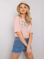 Brudnoróżowy t-shirt z printem Jasmine RUE PARIS