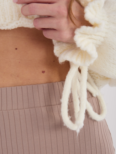 Ciemnobeżowa prążkowana spódnica basic RUE PARIS