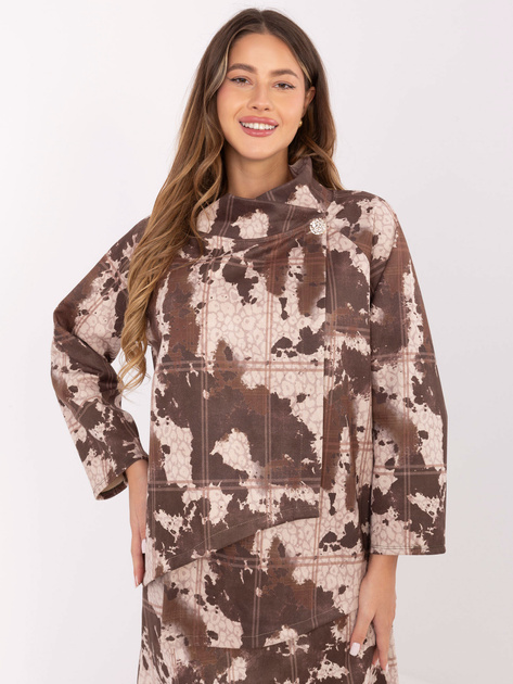 Khaki-jasnobeżowa asymetryczna narzutka od kompletu