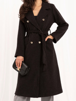 RUE PARIS Graphite women's coat with a tied belt.