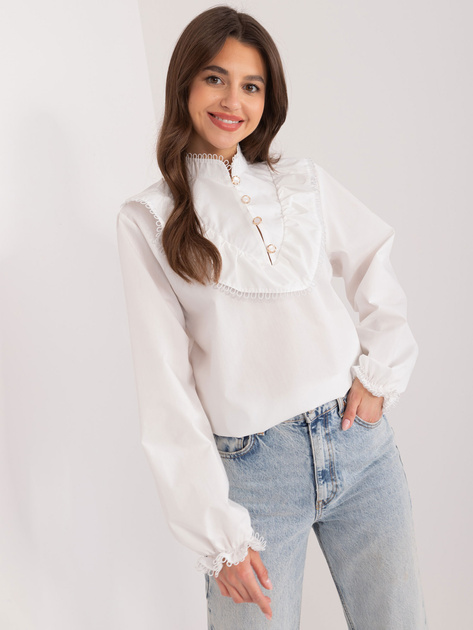 Hurtownia Biała elegancka koszula z falbaną