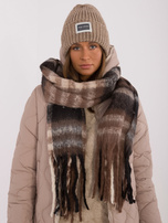 Hurt Brązowo-czarny szal damski z dzianiny