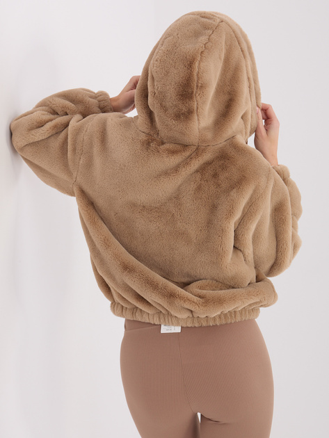 Beżowa futrzana kurtka z suwakiem