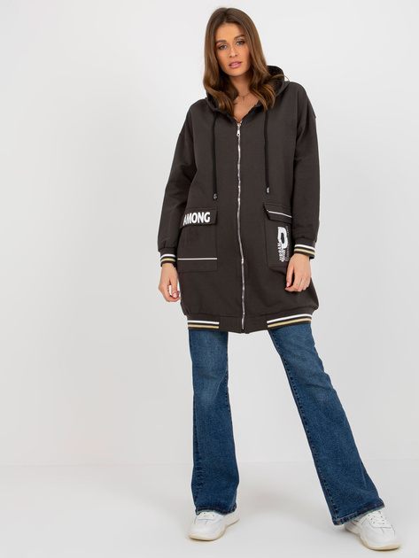 Hurt Khaki długa bluza rozpinany z aplikacją i napisami