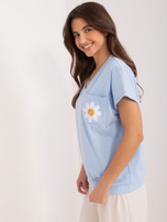 Hurt Jasnoniebieska damska bluzka z ozdobnym haftem RUE PARIS