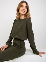 Hurtownia Khaki casualowy komplet basic z krotką bluzą