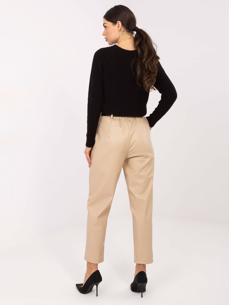 Camelowe skórzane spodnie z paskiem RUE PARIS