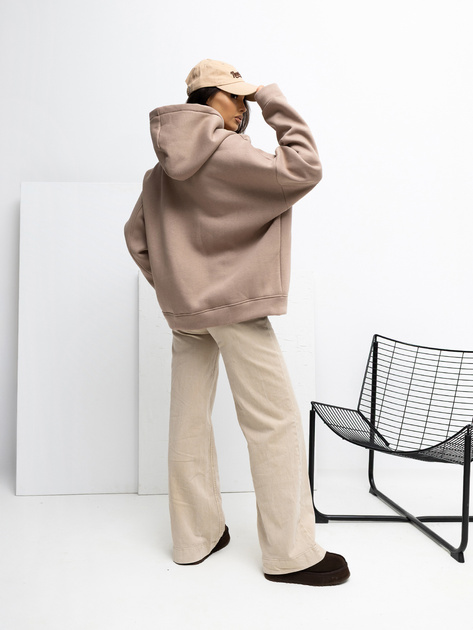 Ciemnobeżowa ocieplana bluza z kapturem RUE PARIS