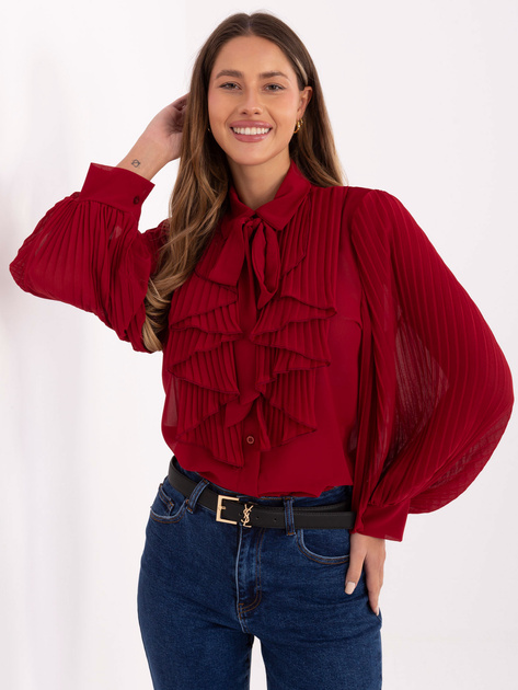 Bordowa elegancka koszula z żabotem