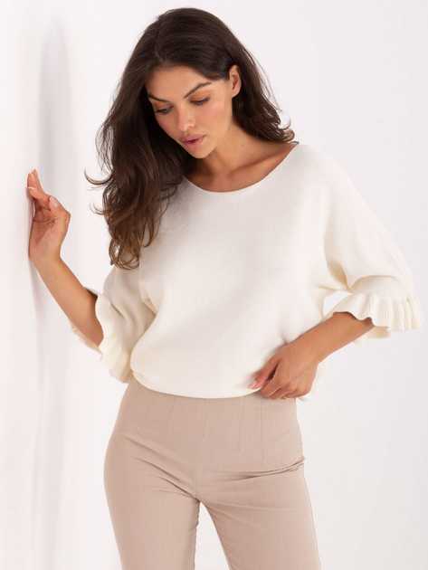 Ecru damski sweter z rękawem 3/4
