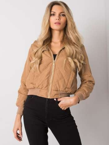 Dunkelbeige gesteppte Jacke mit Kapuze Larah.