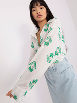 Hurt Ecru-zielona damska koszula oversize we wzory